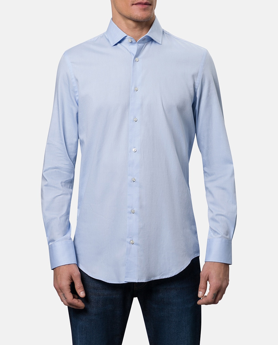 цена Однотонная мужская рубашка из саржи стрейч City NOS стандартного светло-синего цвета Pierre Cardin, светло-синий
