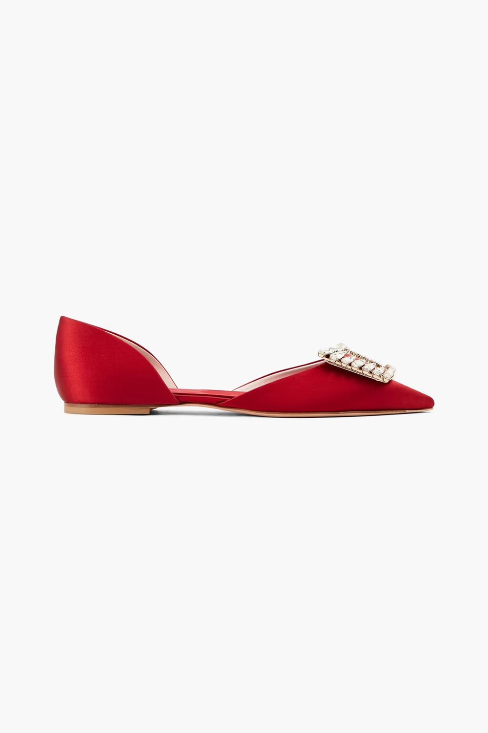 

Украшенные атласные балетки с острым носком Roger Vivier, малиновый