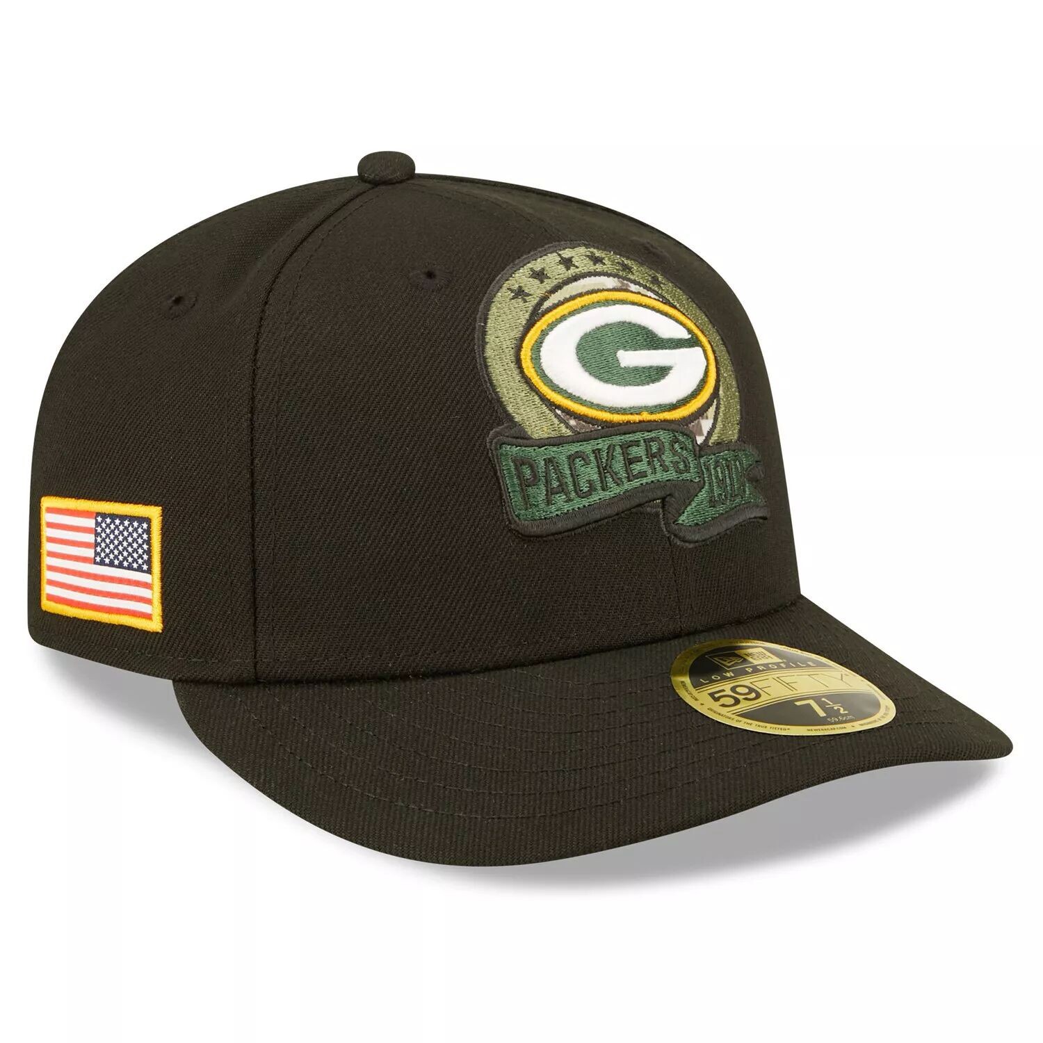 

Мужская облегающая шляпа New Era Black Green Bay Packers 2022 Salute To Service Low Profile 59FIFTY
