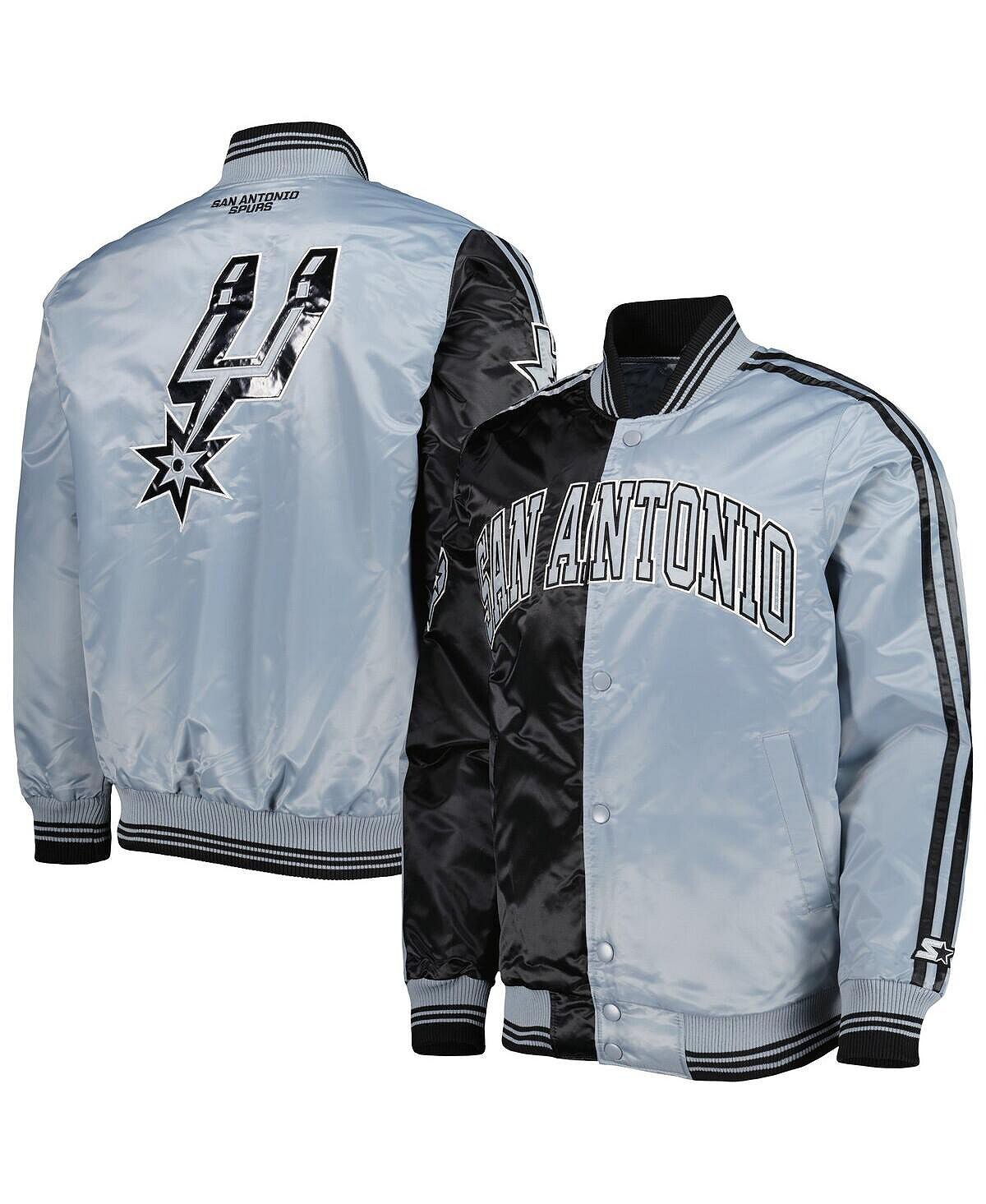 

Мужская черно-серебристая куртка San Antonio Spurs Fast Break из атласа с длинными кнопками Starter