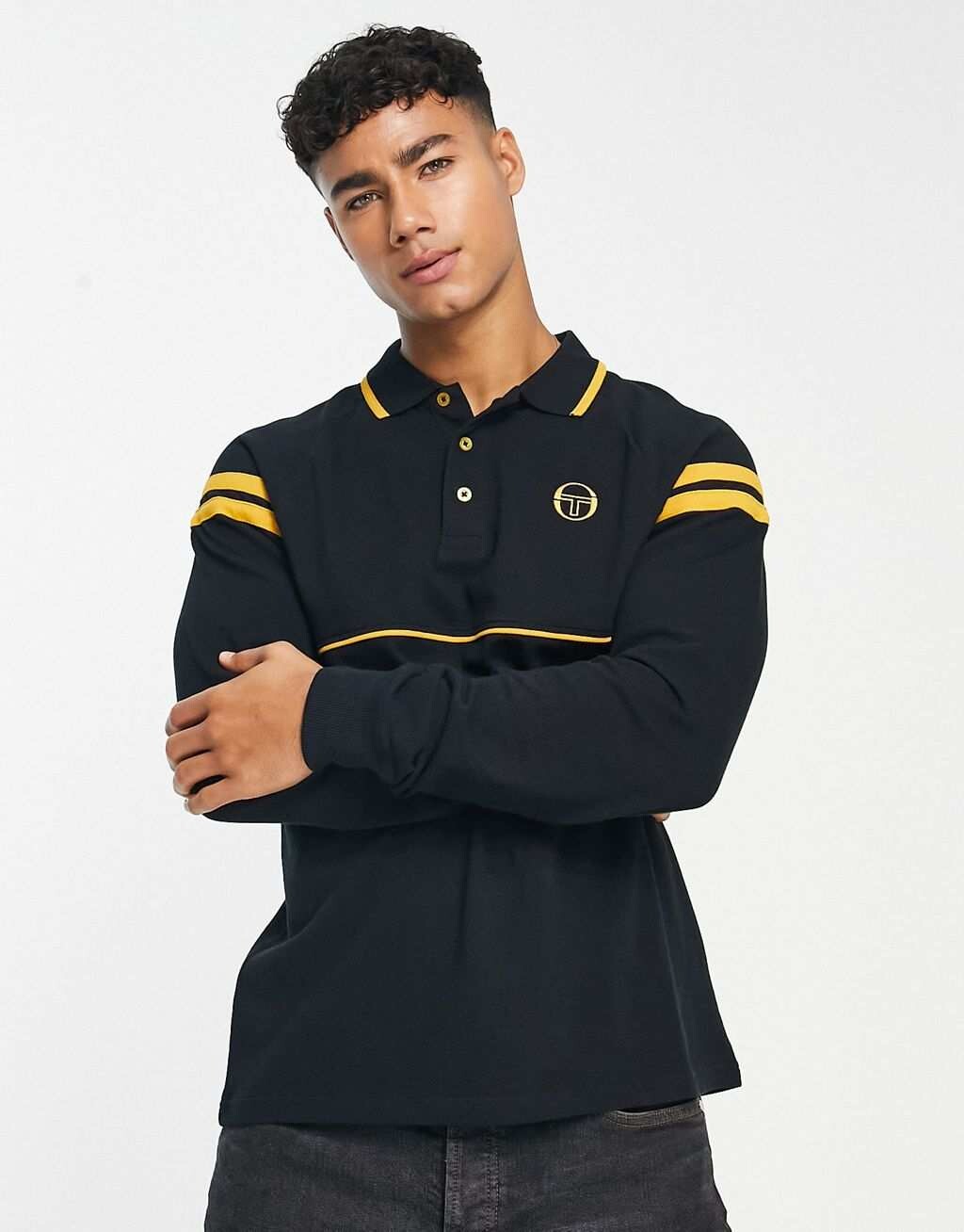 

Черная футболка-поло с логотипом Sergio Tacchini