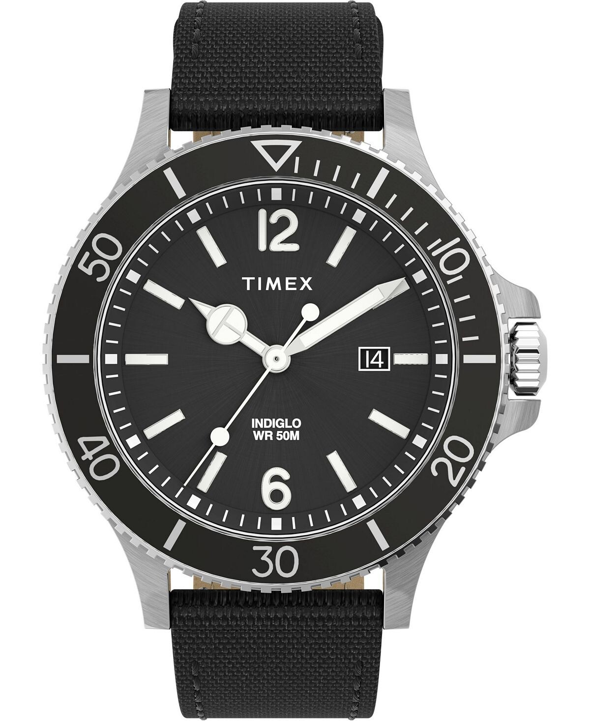 

Мужские часы Harbourside из черной ткани, 42 мм Timex