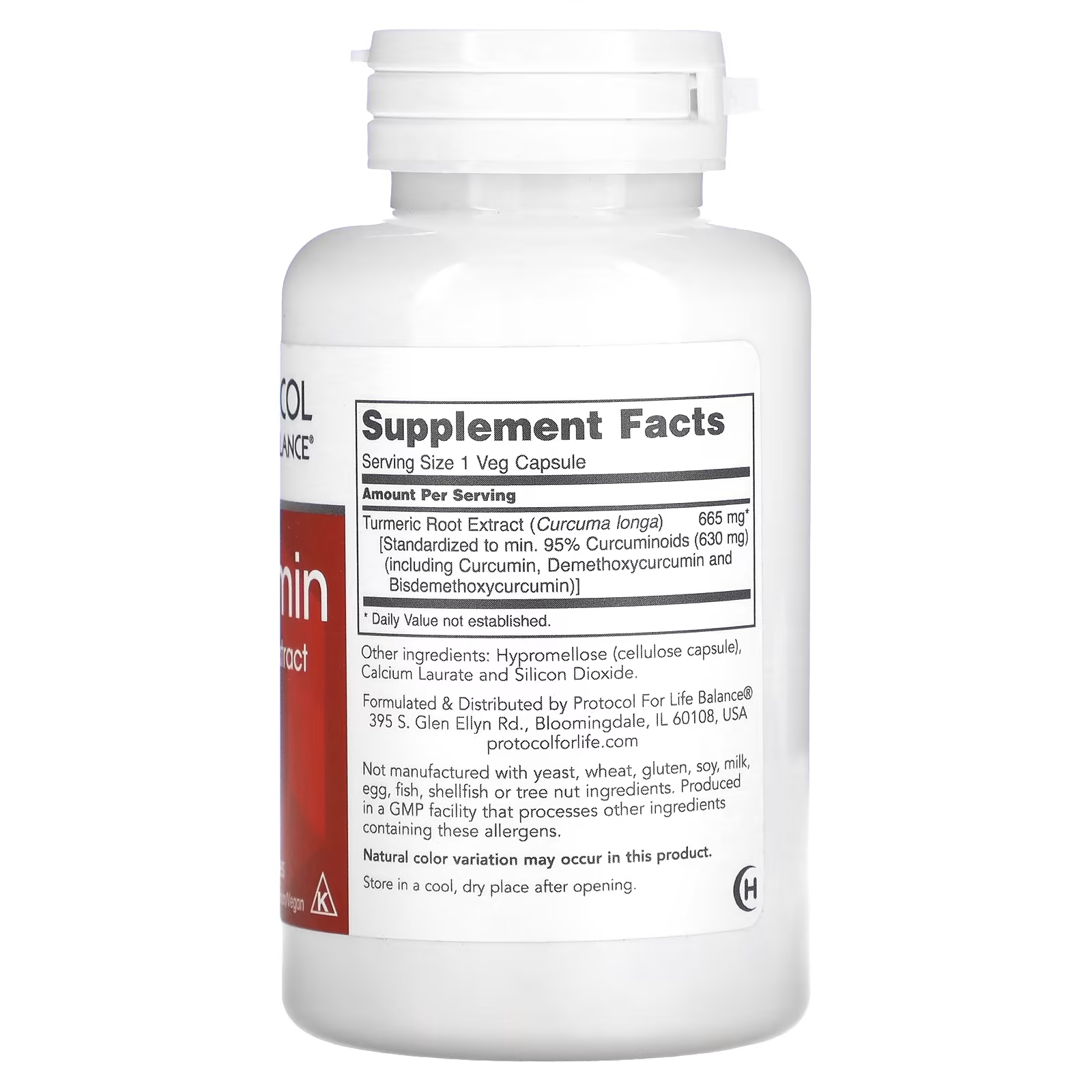 цена Куркумин и экстракт корня куркумы Protocol for Life Balance 665 мг, 60 капсул