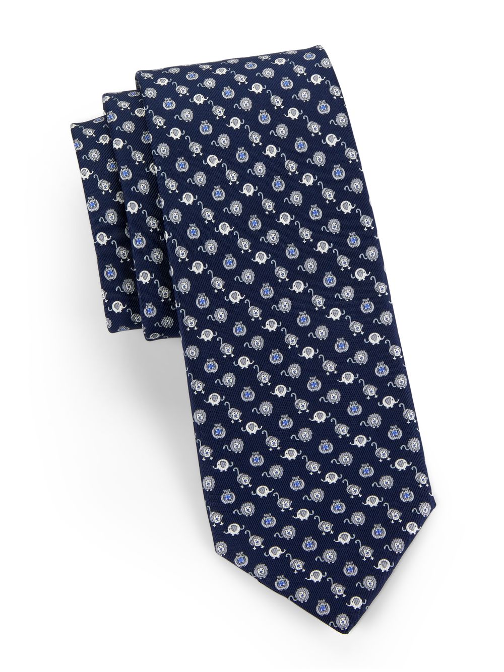 Шелковый галстук с принтом сафари FERRAGAMO, нави