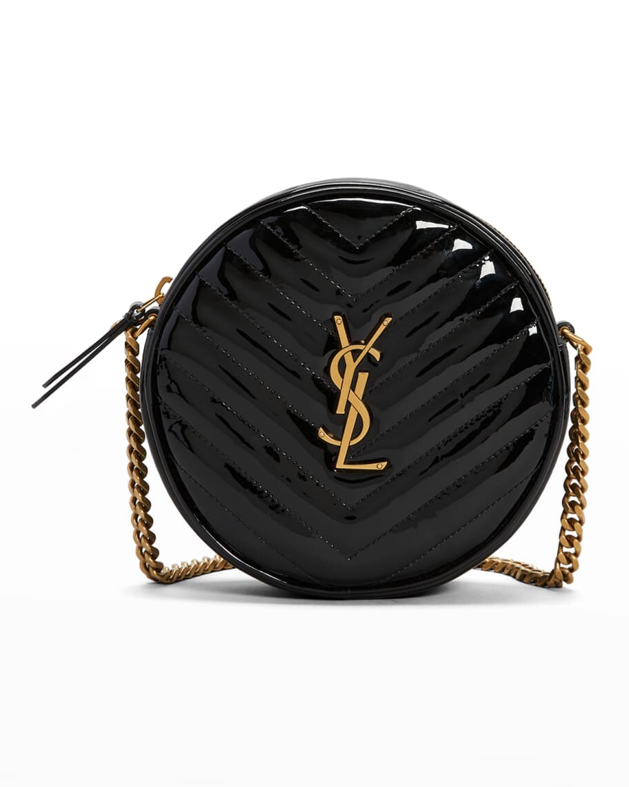 

Лакированная стеганая круглая сумка через плечо YSL Saint Laurent