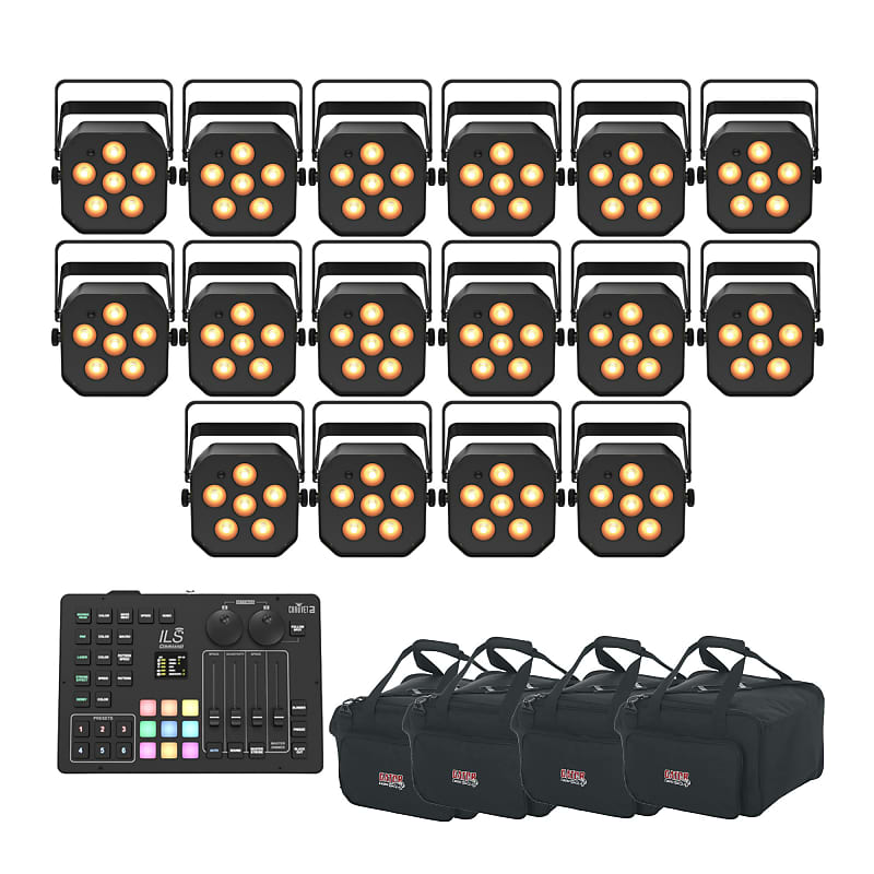 Система освещения Chauvet Chauvet DJ EZLink Par Q6BT ILS RGBA Light (16 Pack) with 4 Bags, and ILS Command контроллер освещения chauvet ils command