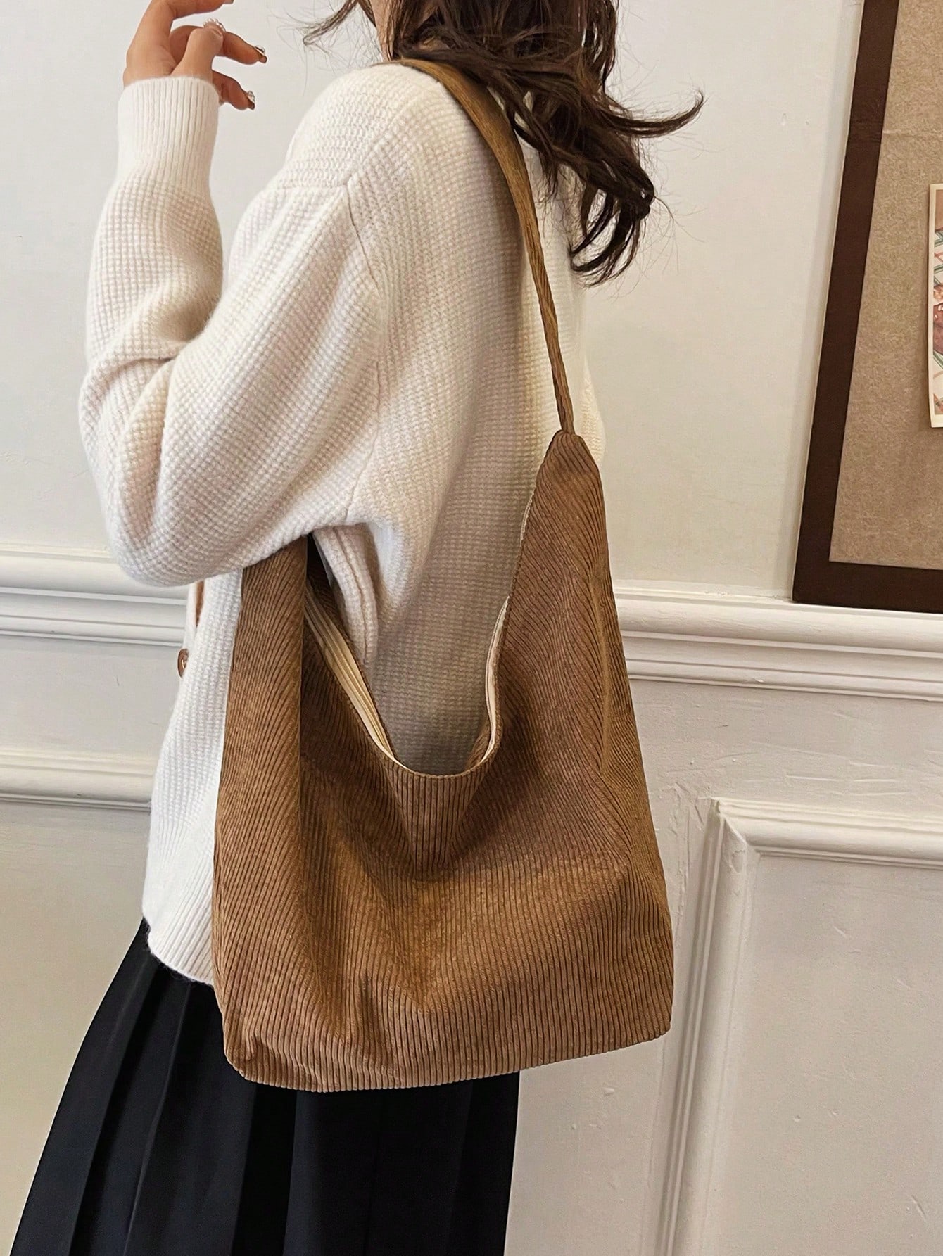Легкая деловая повседневная минималистичная вельветовая сумка через плечо для девочек-подростков, коричневый