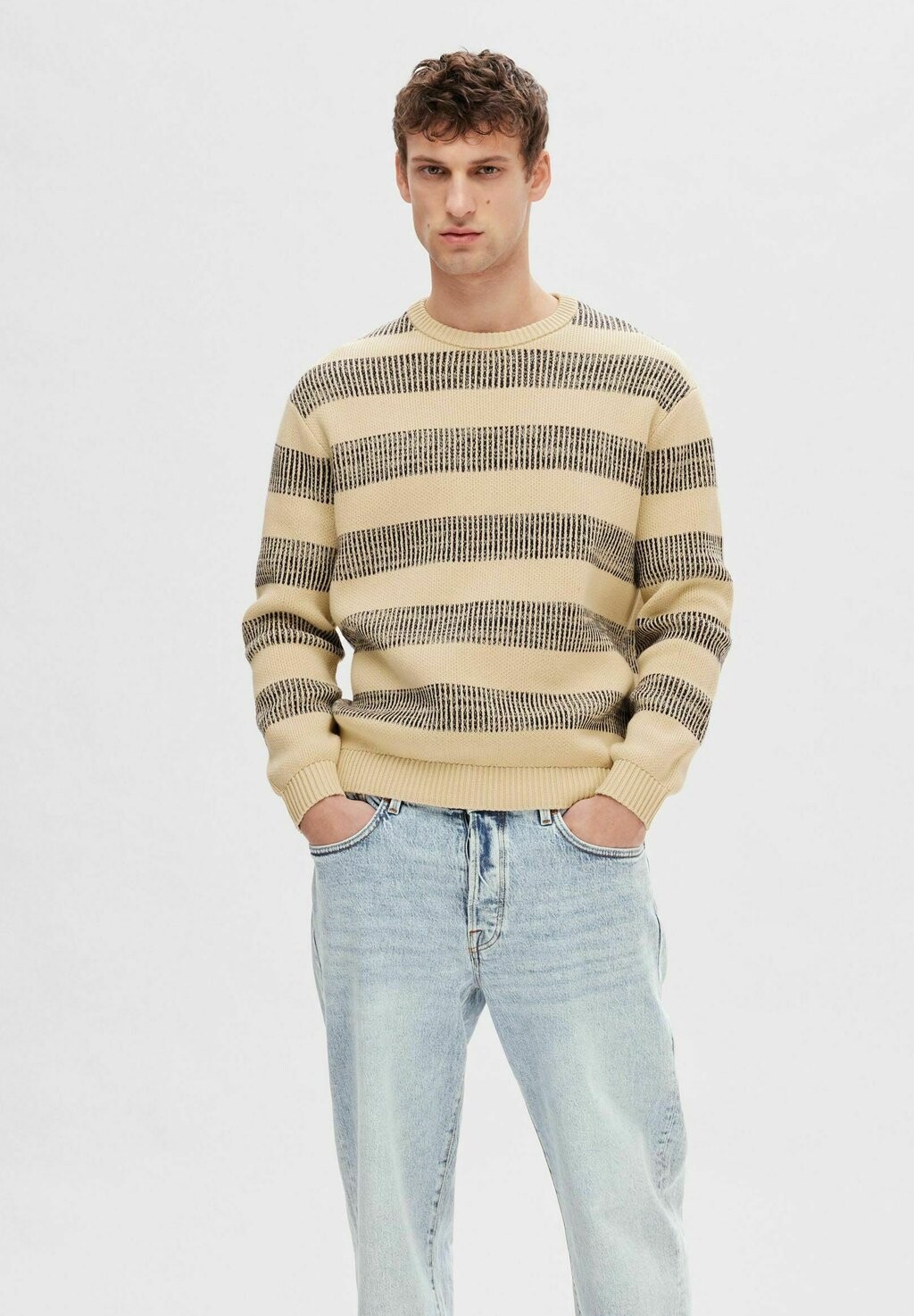 

Джемпер GESTREIFTER Selected Homme, бежевый