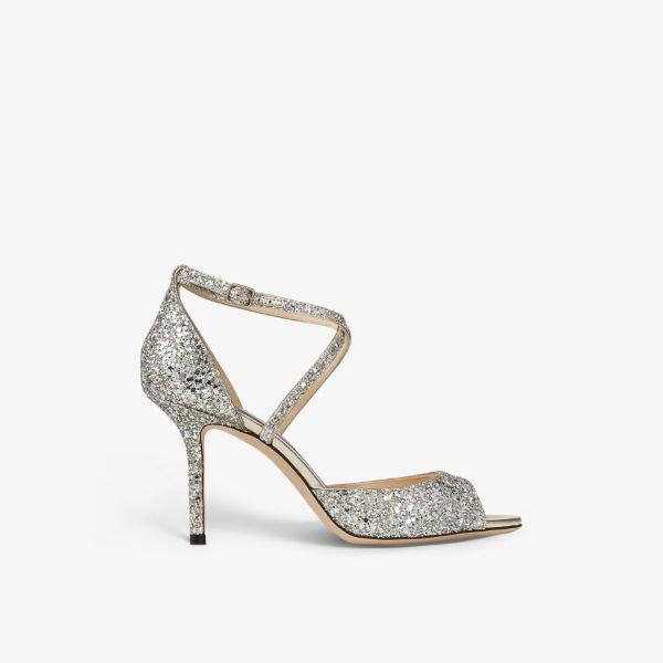 

Босоножки Emsy 85 на каблуке с блестками и открытым носком Jimmy Choo, цвет champagne