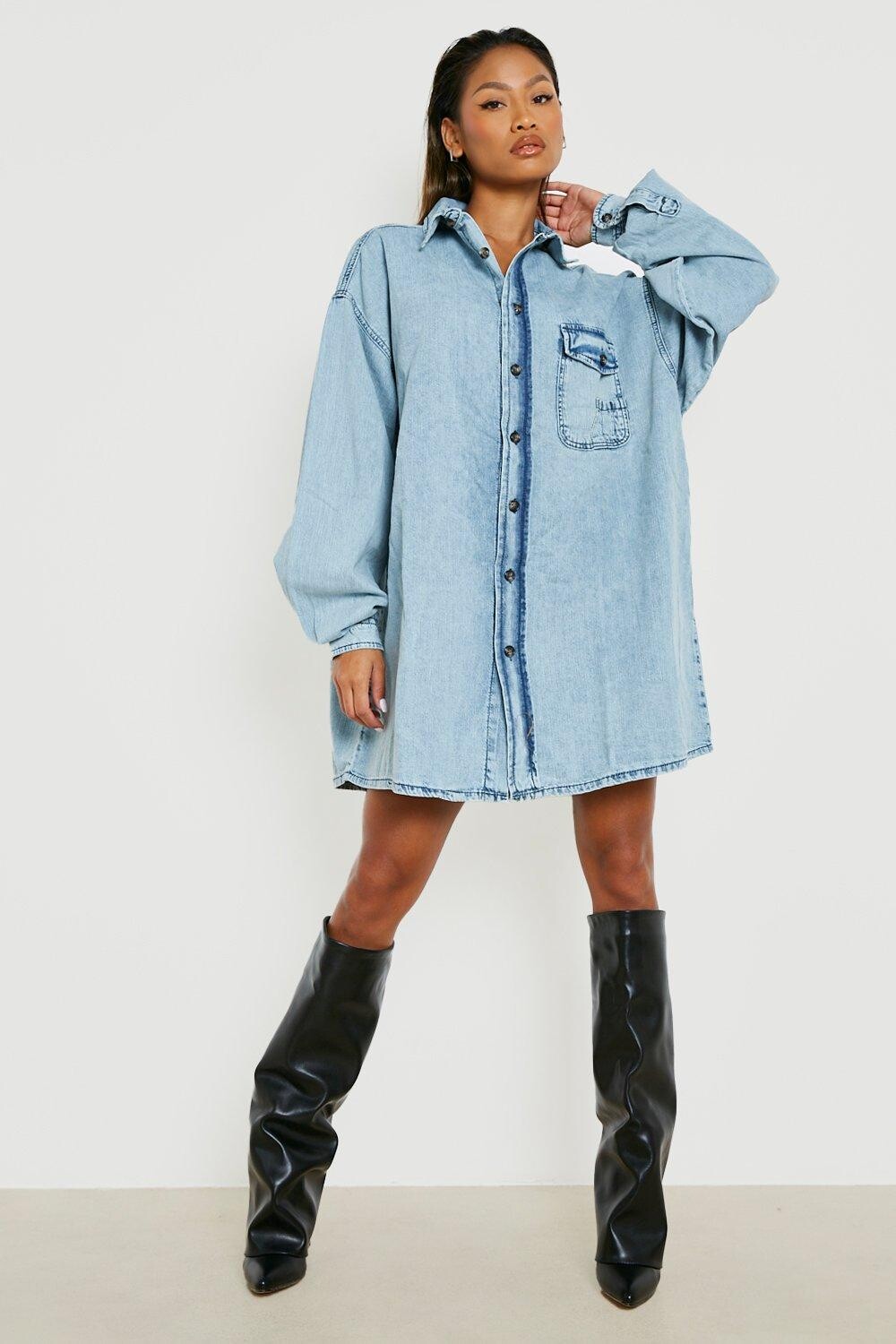 

Джинсовая рубашка супер оверсайз Boohoo, синий