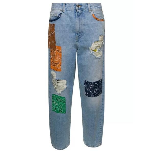 

Джинсы light jeans with bandana patchwork in cotton Alanui, синий