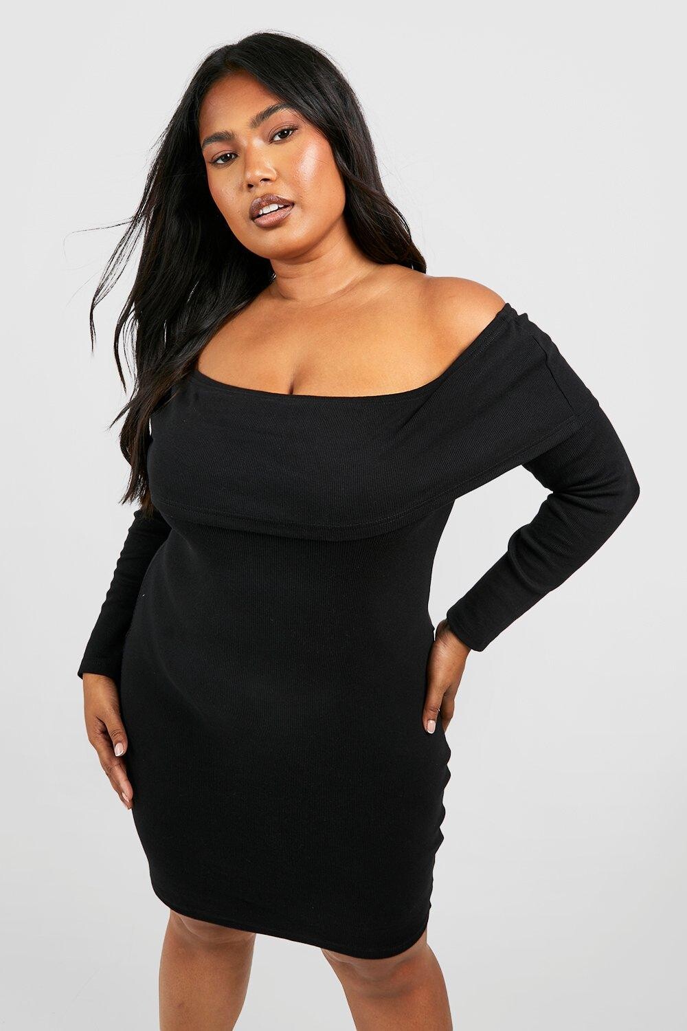 

Базовое облагающее платье plus rib с бардо Boohoo, черный