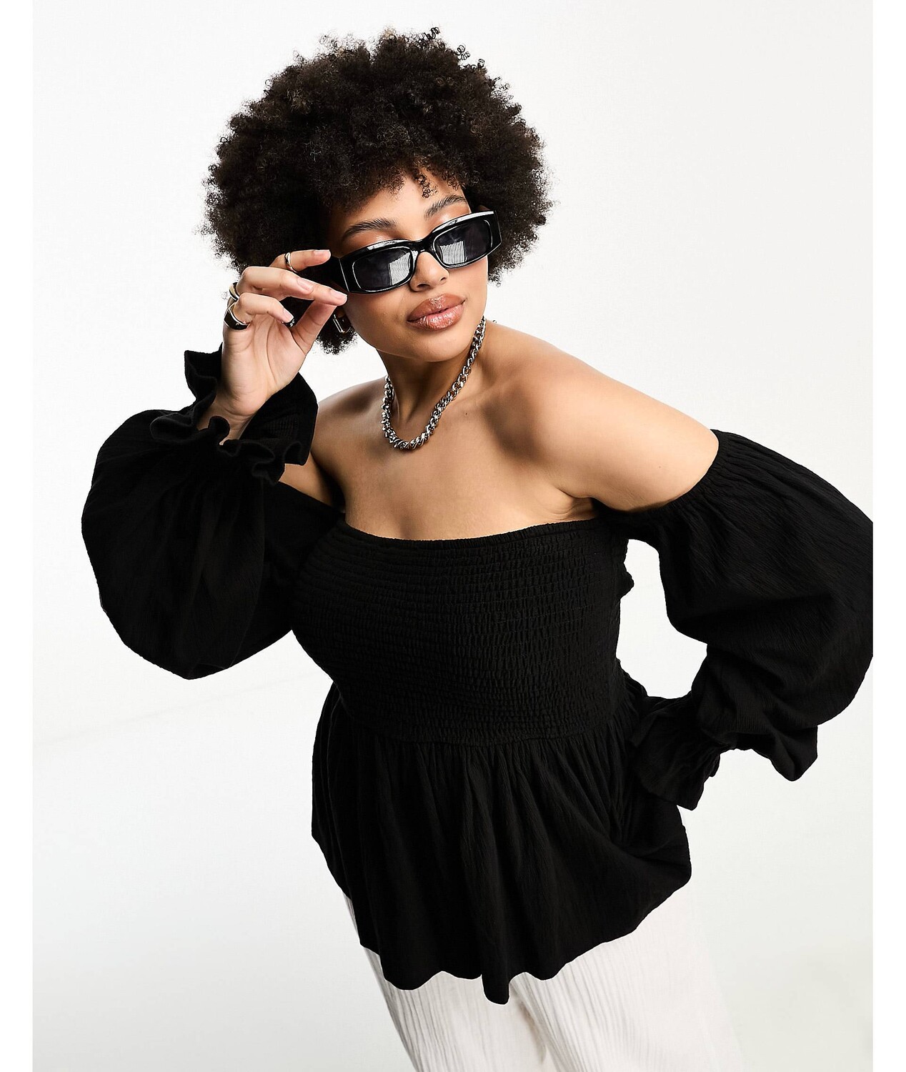 

Черная фактурная блуза с открытыми плечами ASOS DESIGN Curve ASOS Curve
