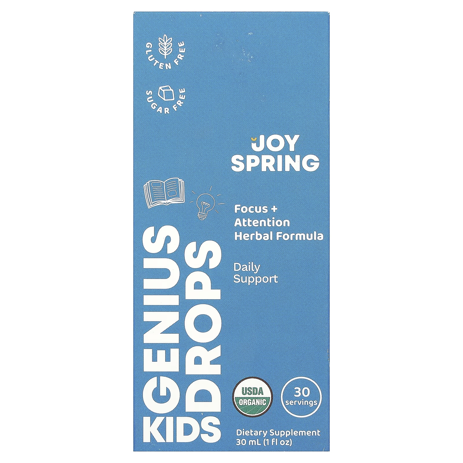 Пищевая добавка JoySpring Kids Genius Drops Focus + Attention, 30 мл пищевая добавка codeage женская ежедневная формула со вкусом персика 30 пакетиков по 15 мл