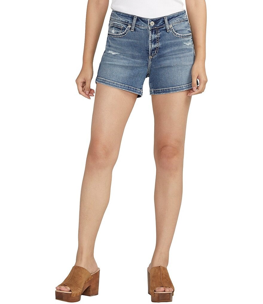 

Silver Jeans Co. Elyse Stitch Power Эластичные шорты со средней посадкой, синий