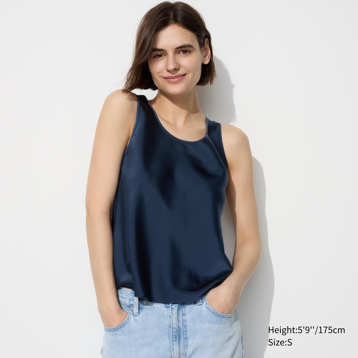 

Атласная блузка без рукавов UNIQLO, темно-синий
