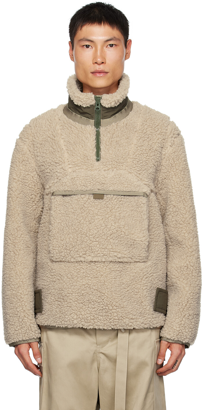 

Бежевая куртка из искусственной овчины с молнией до половины sacai, Бежевый
