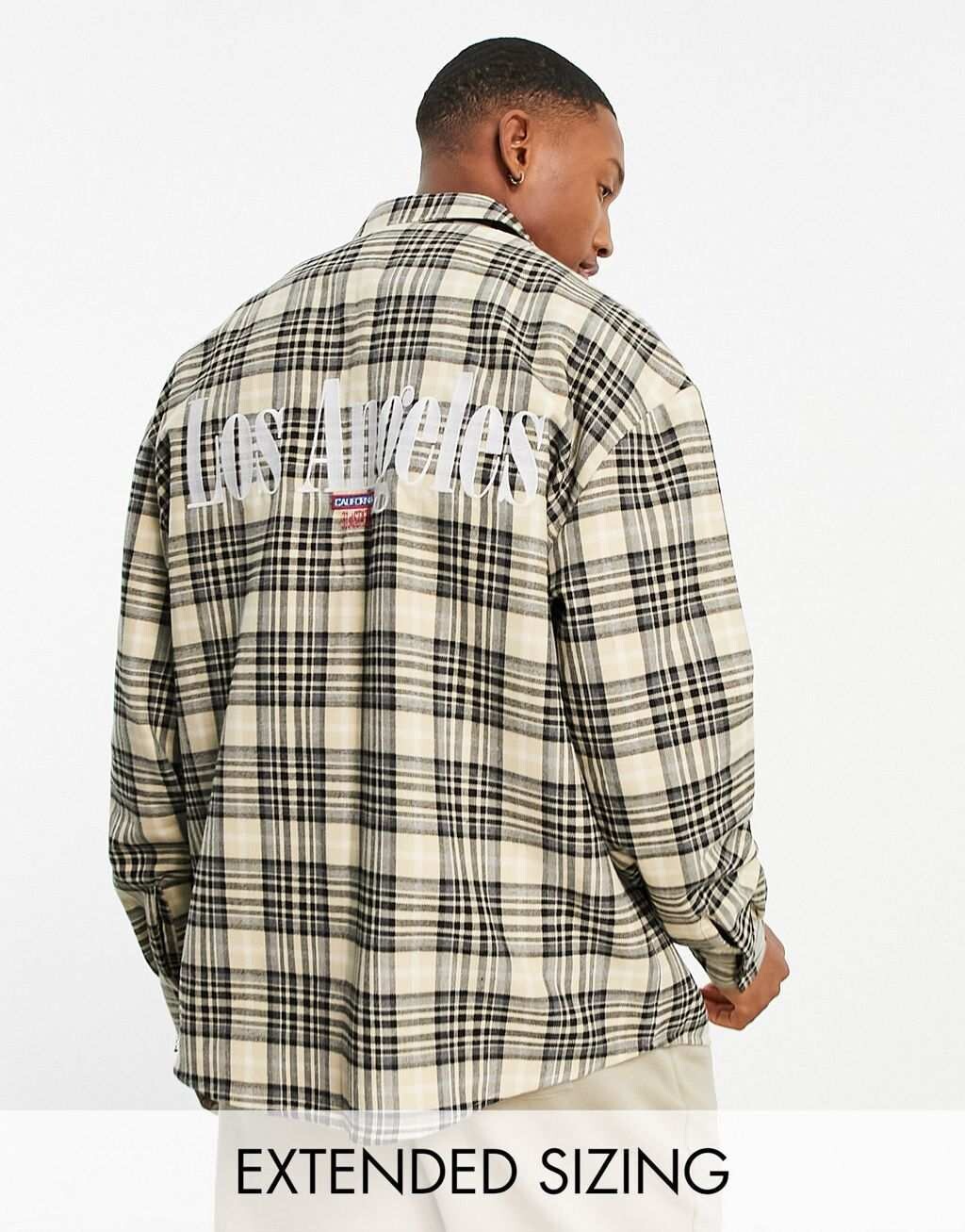 

Бежевая рубашка в клетку оверсайз в стиле 90-х годов ASOS DESIGN с вышивкой Los Angeles на спине