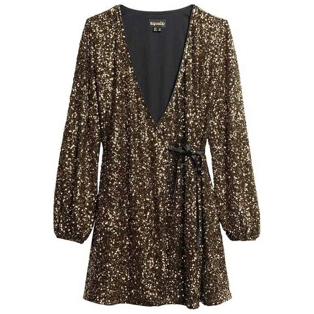 Платье с длинным рукавом Superdry Sequin Wrap, коричневый