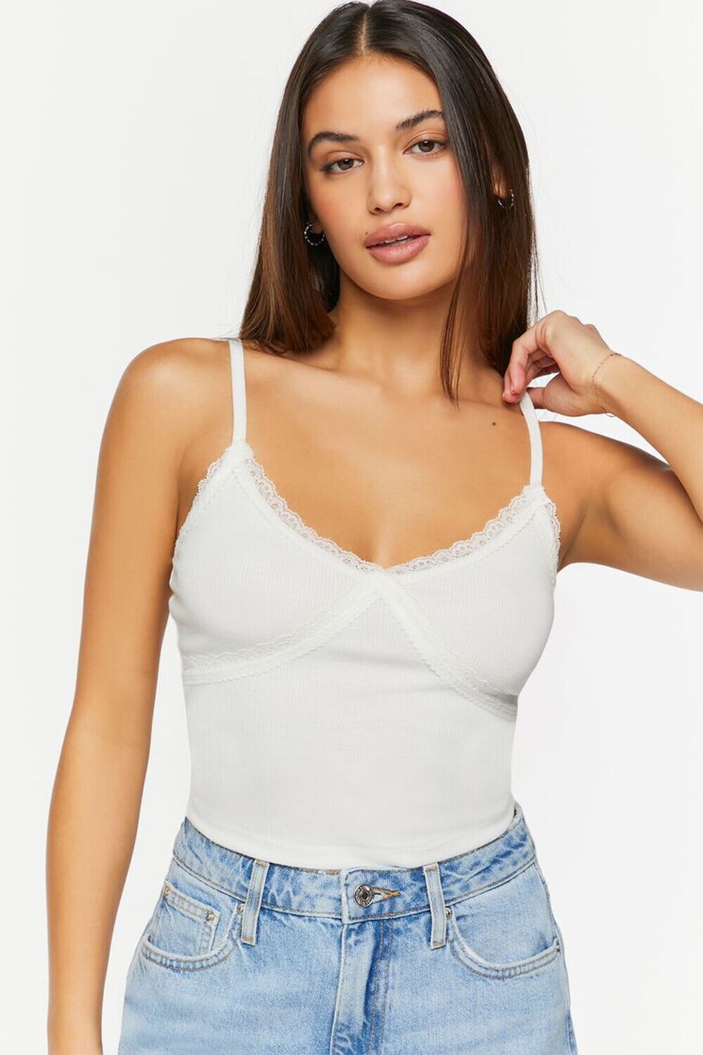 

Укороченная майка с кружевной отделкой Forever 21, ванилла