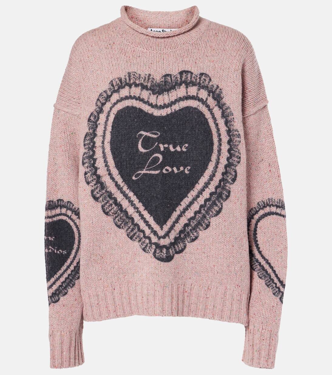 

Свитер из шерстяной смеси с принтом Acne Studios, цвет faded pink