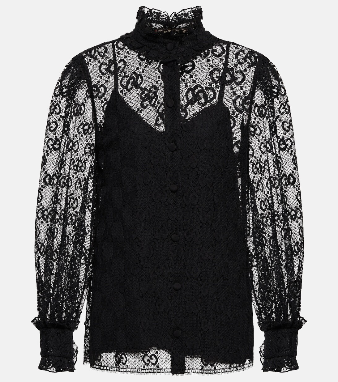

Кружевная блузка с узором GG GUCCI, черный