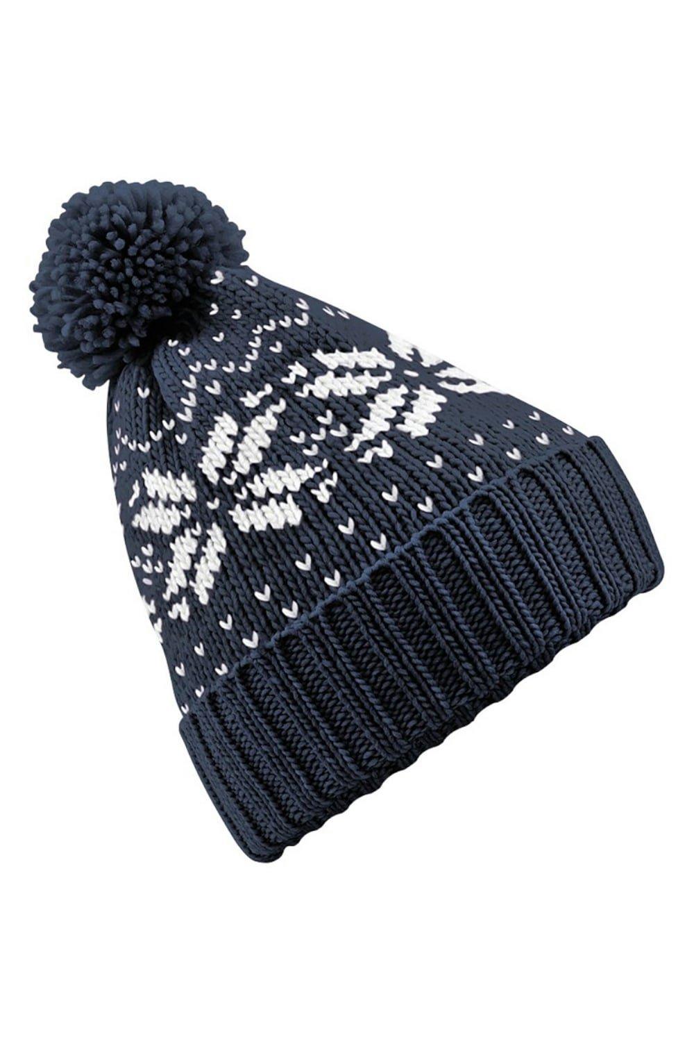 Зимняя шапка-бини Fair Isle Snowstar Beechfield, темно-синий