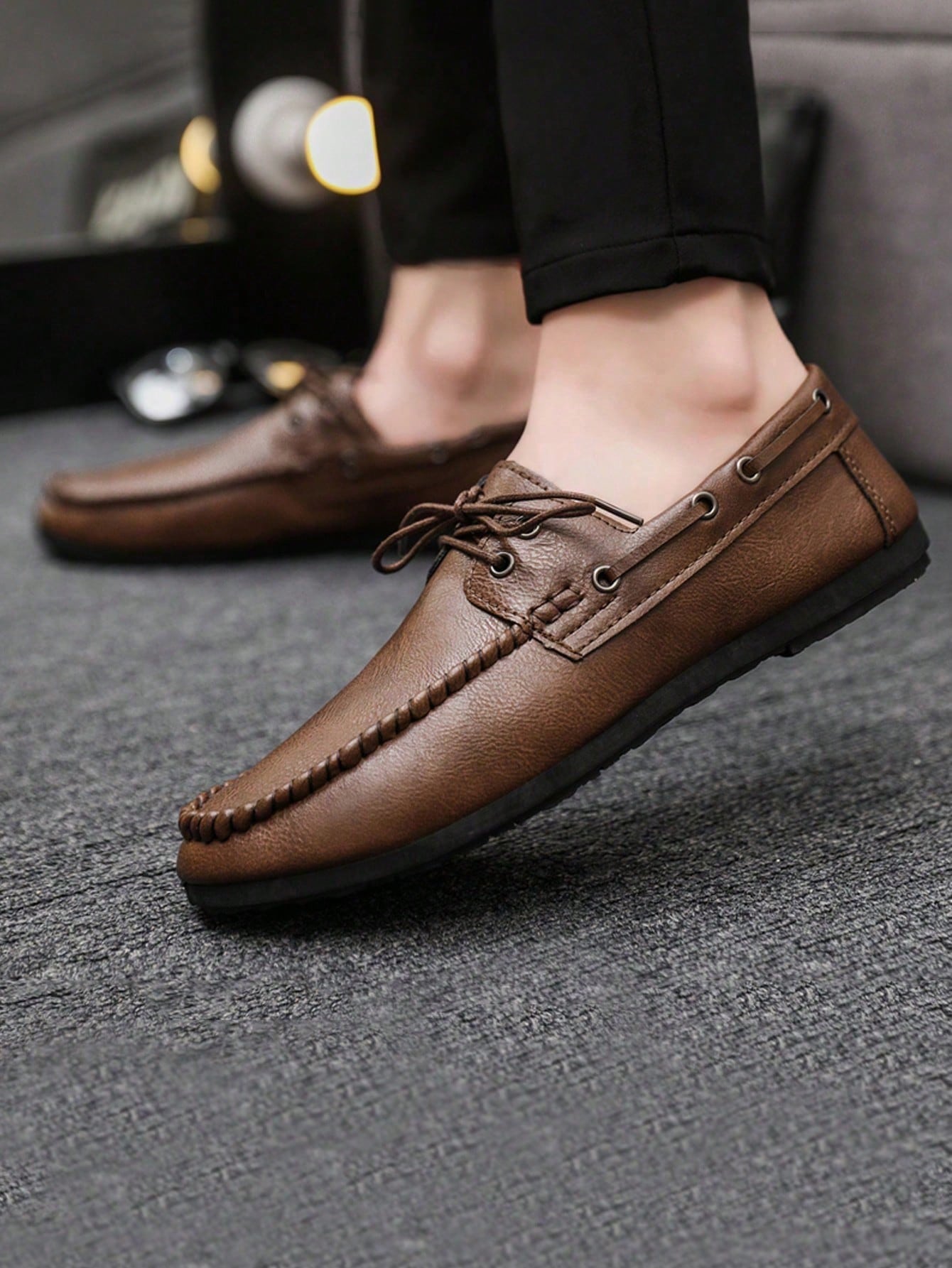 Официальные повседневные кожаные туфли в британском стиле на шнуровке для мужчин, коричневый