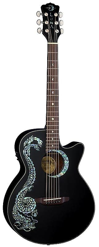 Акустическая гитара Luna FAU DRA BLK Fauna Series Dragon Inlayed Top Acoustic-Electric Guitar Black Finish