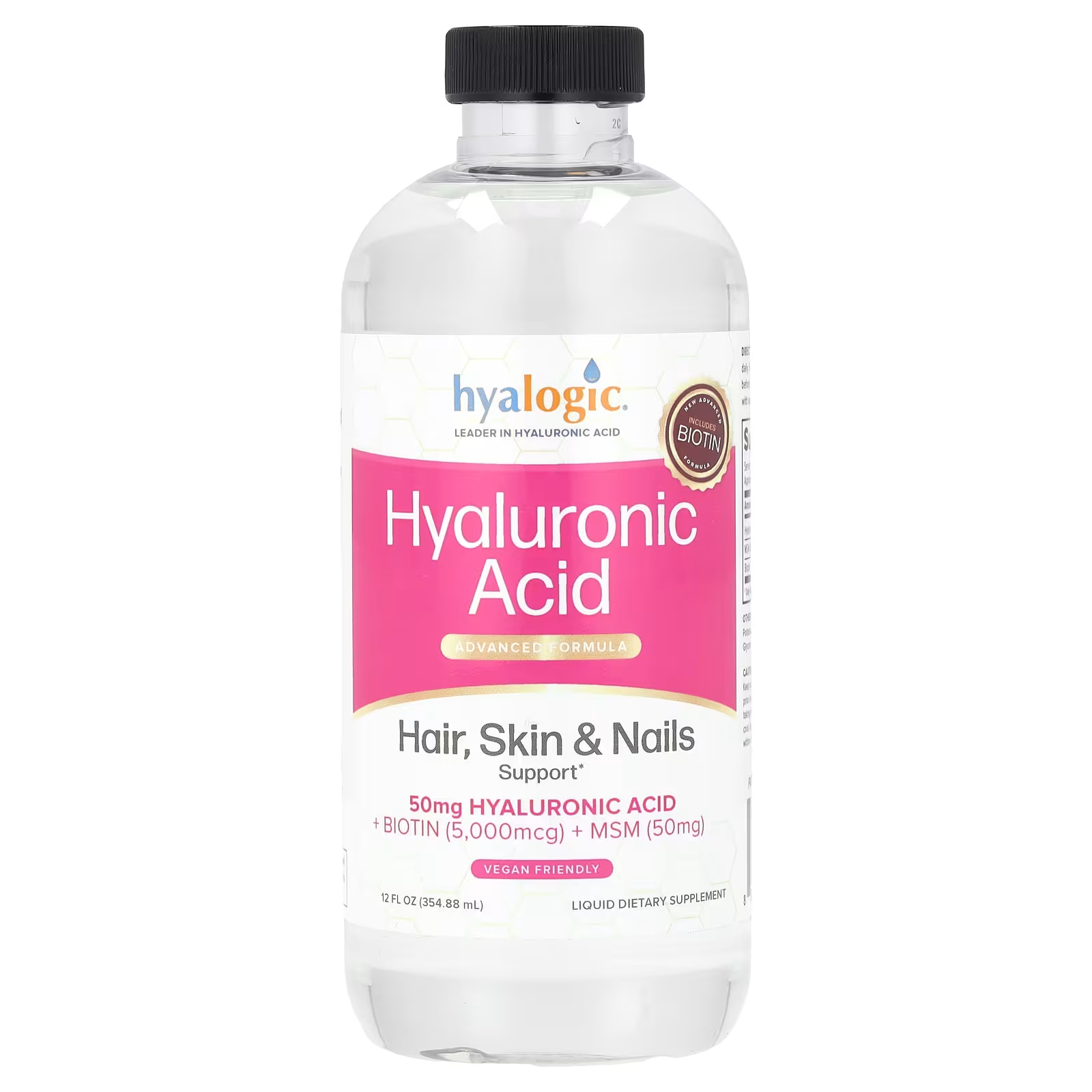 Hyalogic LLC Усовершенствованная формула с гиалуроновой кислотой для поддержки волос, кожи и ногтей, 12 жидких унций (354,88 мл)