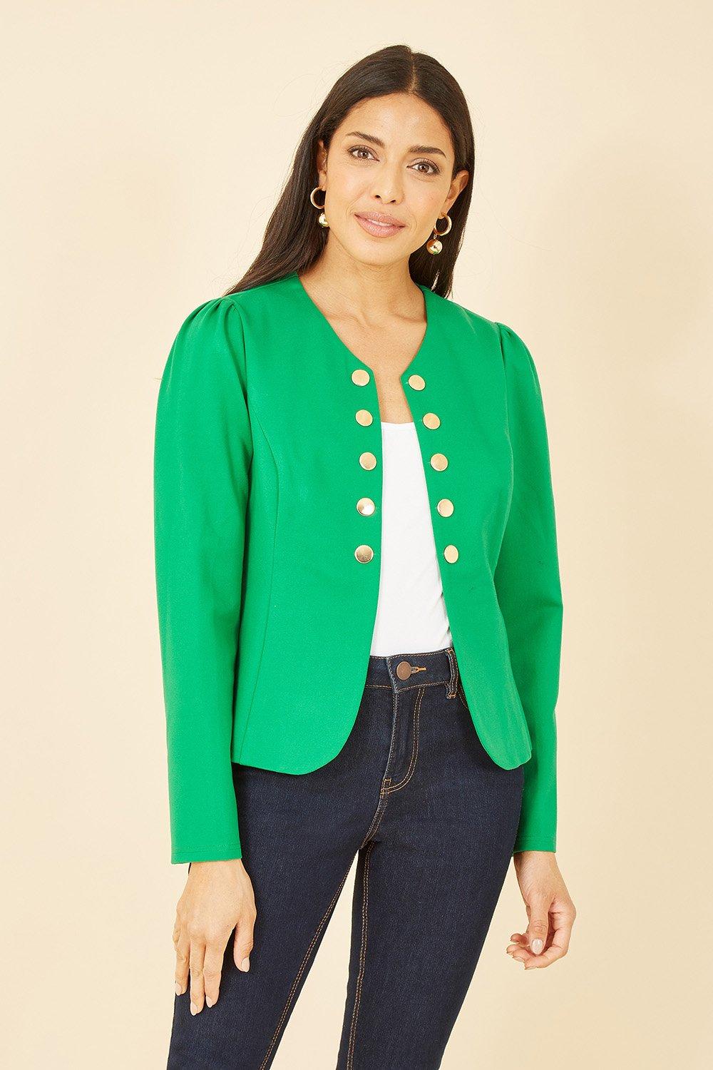 Зеленая куртка из понте с пуговицами в стиле милитари Yumi, зеленый