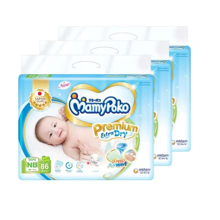 

Mamy Poko Лента Premium Extra Dry New Born 82X3 Pack ผ้าอ้อมเด็ก, Blue
