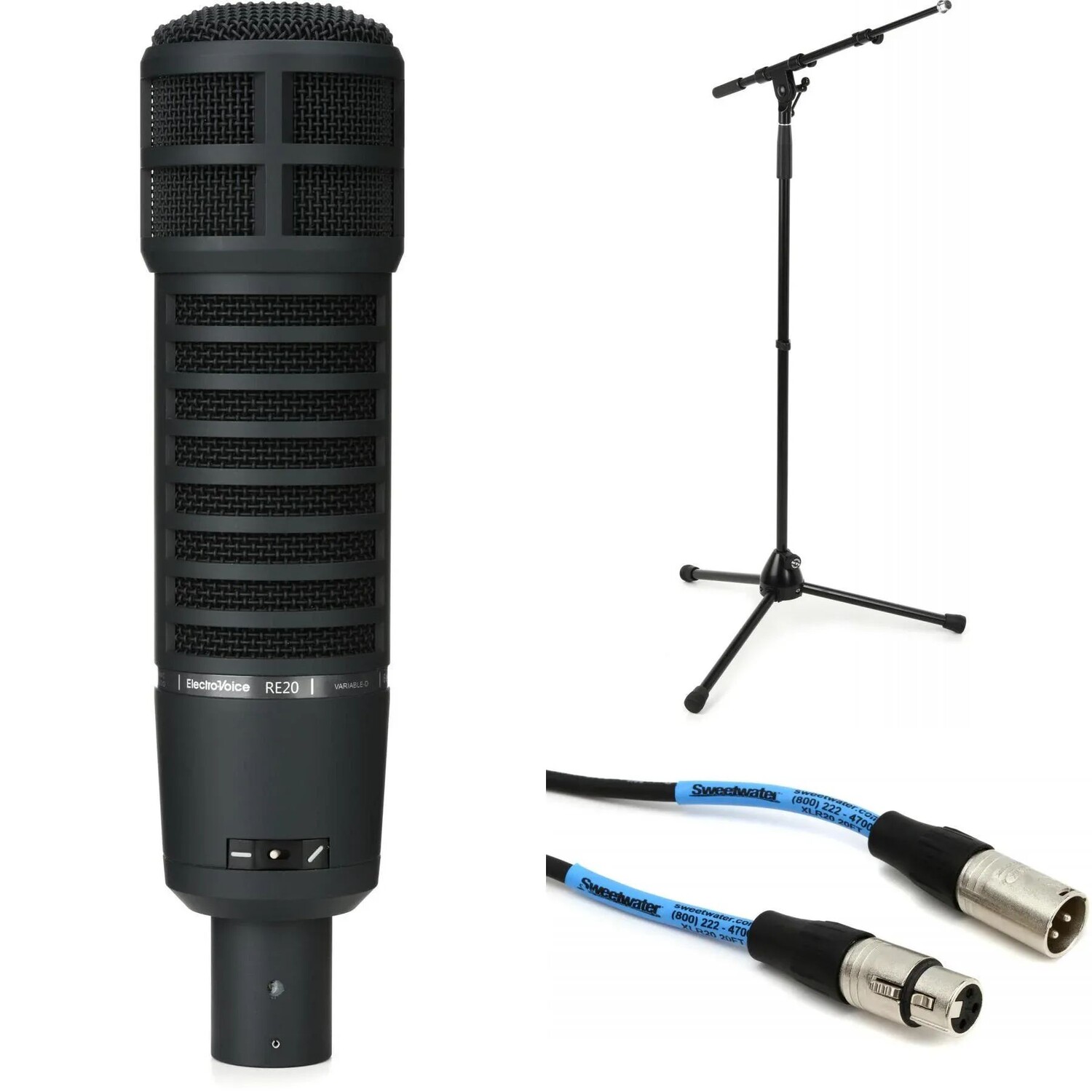 

Комплект динамического микрофона Electro-Voice RE20 с подставкой и кабелем — черный