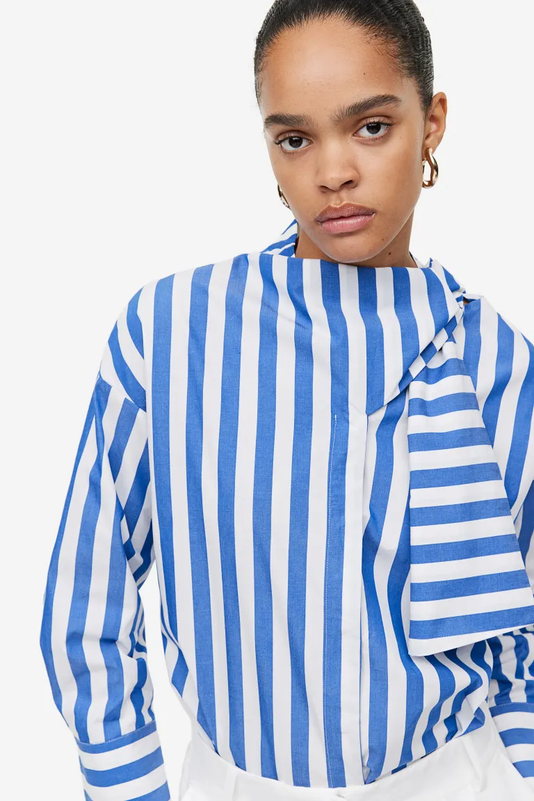 

Хлопковая блузка с завязывающимся воротником H&M, синий