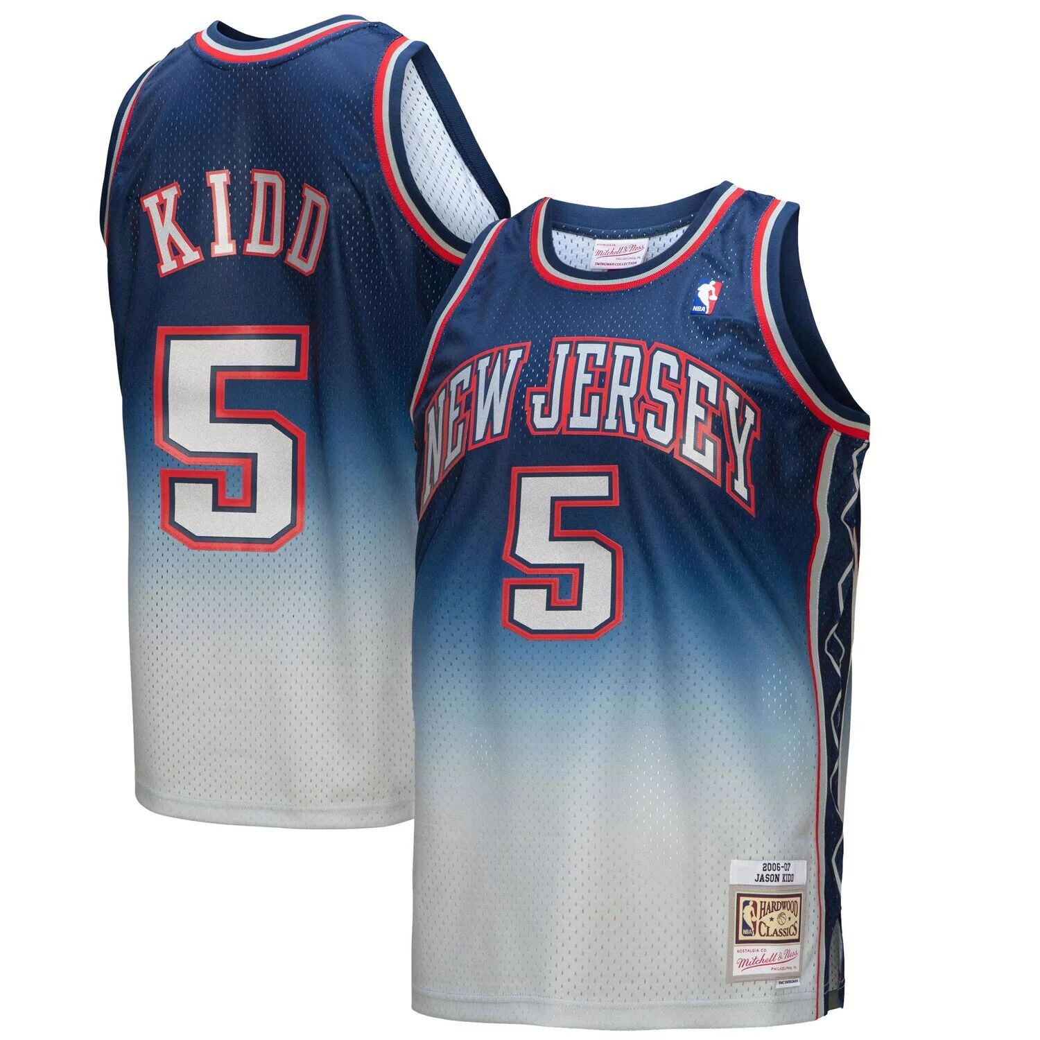 

Мужская майка Mitchell & Ness Jason Kidd серая/синяя New Jersey Nets 2006/07 Hardwood Classics Fadeaway Swingman Player Jersey