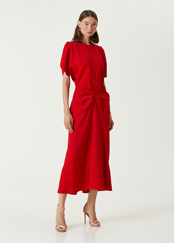 

Драпированное платье миди Victoria Beckham, красный