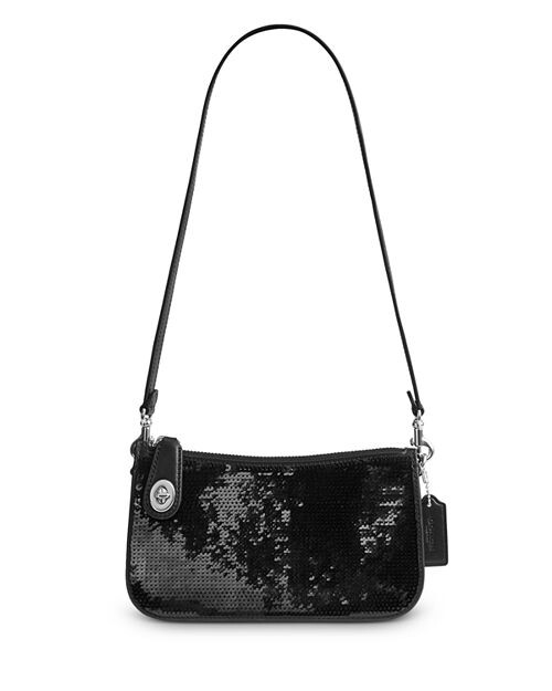 

Маленькая кожаная сумка через плечо Penn с пайетками COACH, цвет Black