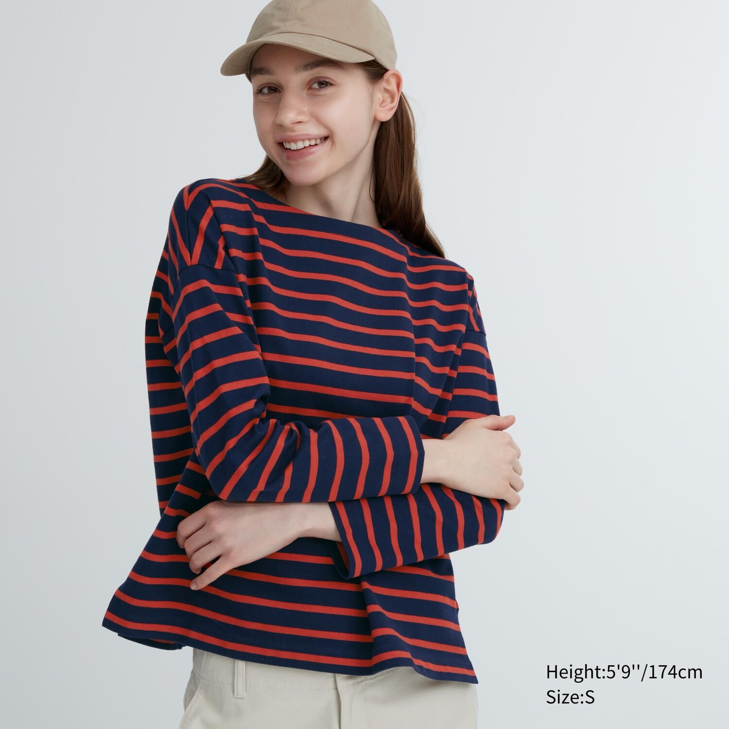 

Полосатая футболка с длинными рукавами Uniqlo, темно-синий
