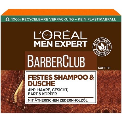 

Men Expert Твердый шампунь для мужчин Xl Мыло для очищения тела, волос и бороды с питательным комплексом масел кедра Barber Club 80 г, L'Oreal