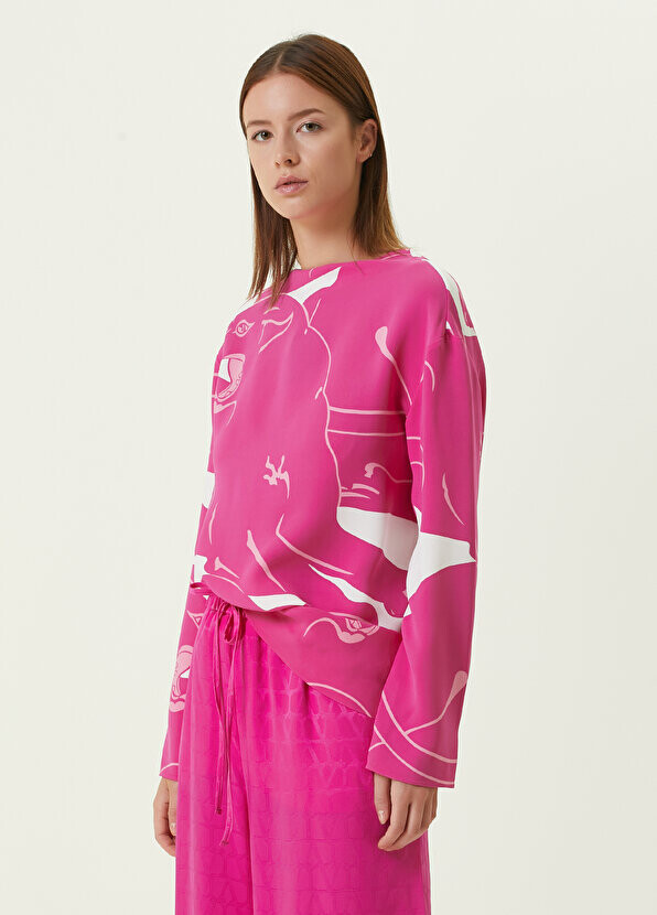

Розовая шелковая блузка с узором на спине Valentino