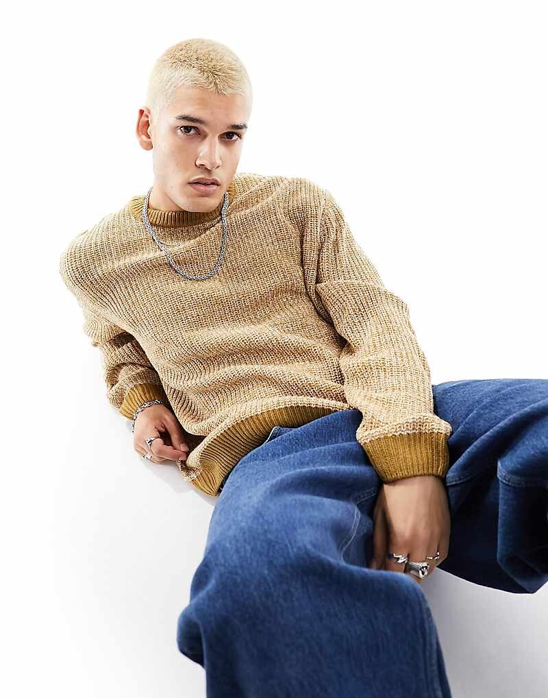

ASOS DESIGN – Объемный вязаный свитер бежевого цвета с патентным узором