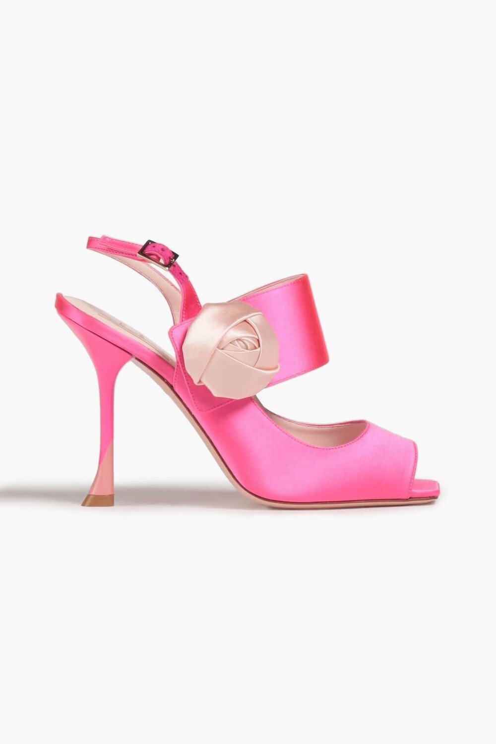 

Атласные босоножки с цветочной аппликацией Roger Vivier, ярко-розовый