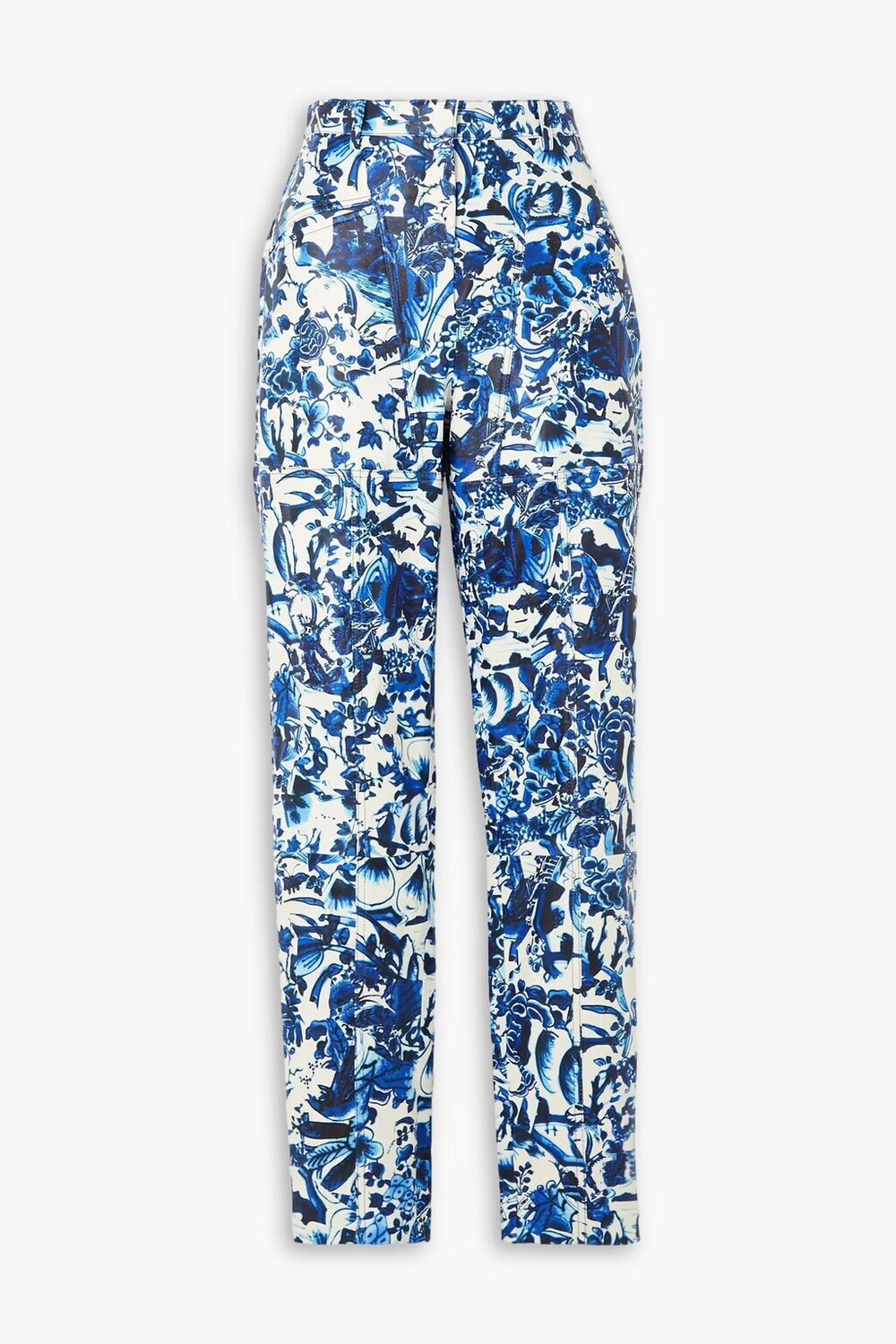 

Кожаные зауженные брюки с цветочным принтом Dries Van Noten, синий