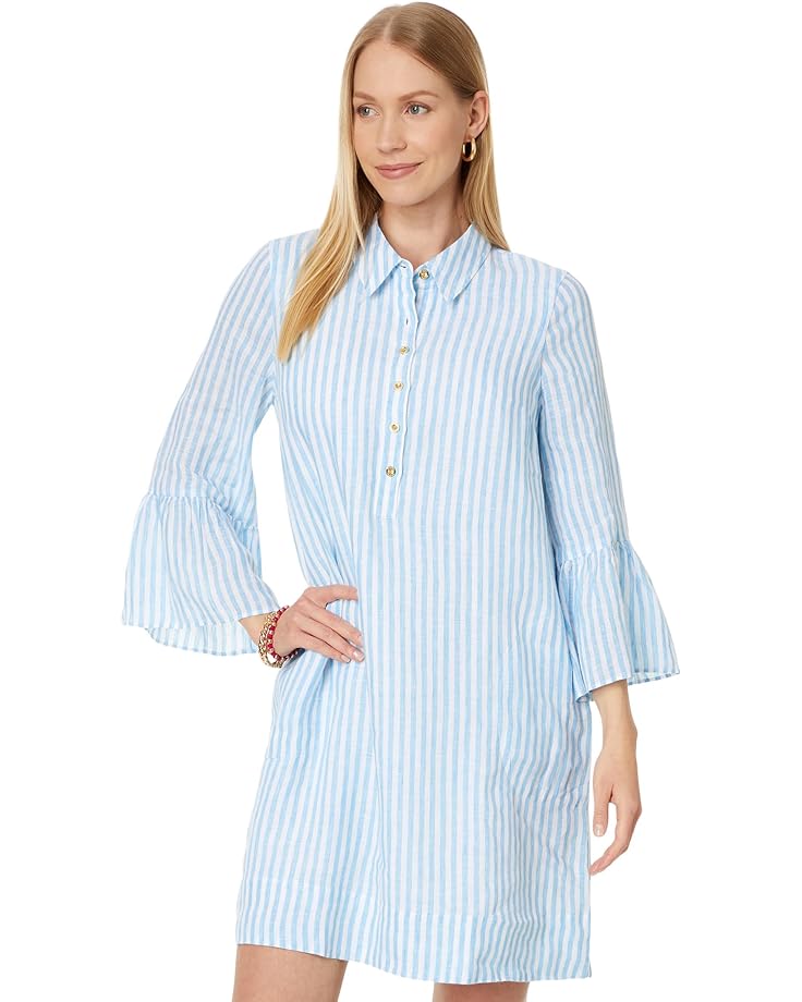 Платье Lilly Pulitzer Jazmyn 3/4 Sleeve Linen Tunic, цвет Lunar Blue Bimini Stripe bimini top 90 ° палубный шарнир 316 нержавеющая сталь палубный шарнир крепление bimini top fit