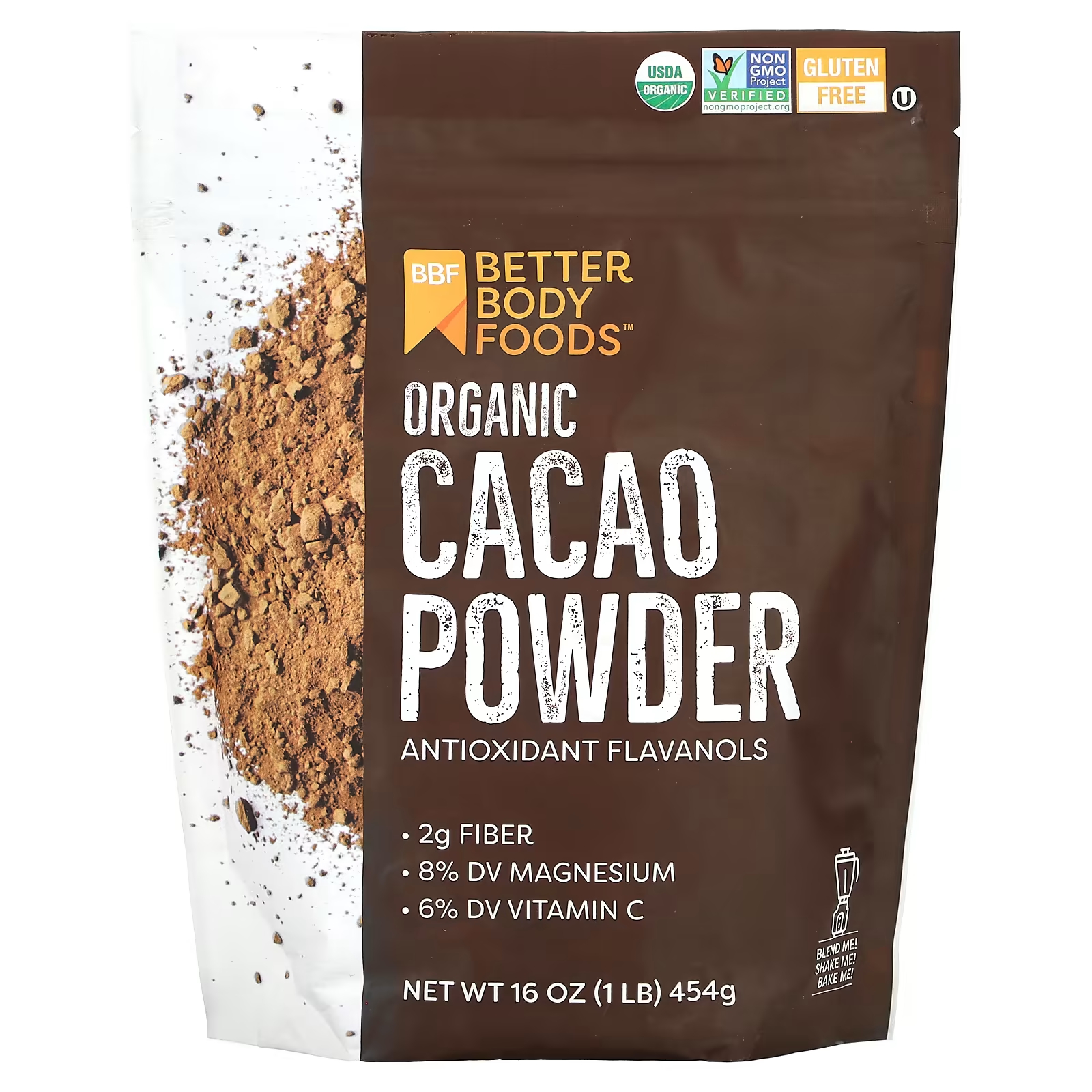 Какао-порошок BetterBody Foods органический, 454 г органический какао порошок now foods 340 г