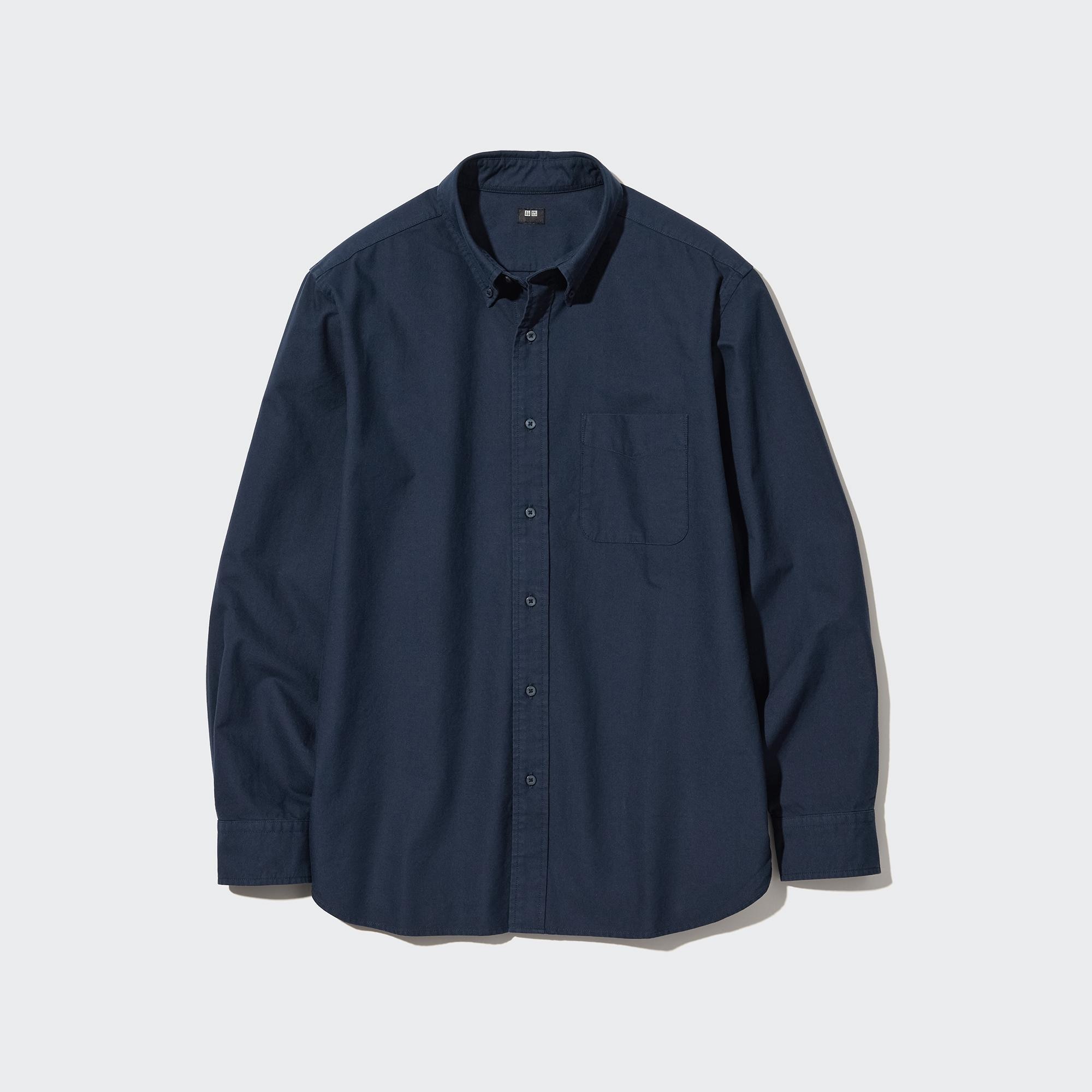 Рубашка UNIQLO Oxford стандартного кроя, темно-синий цена и фото