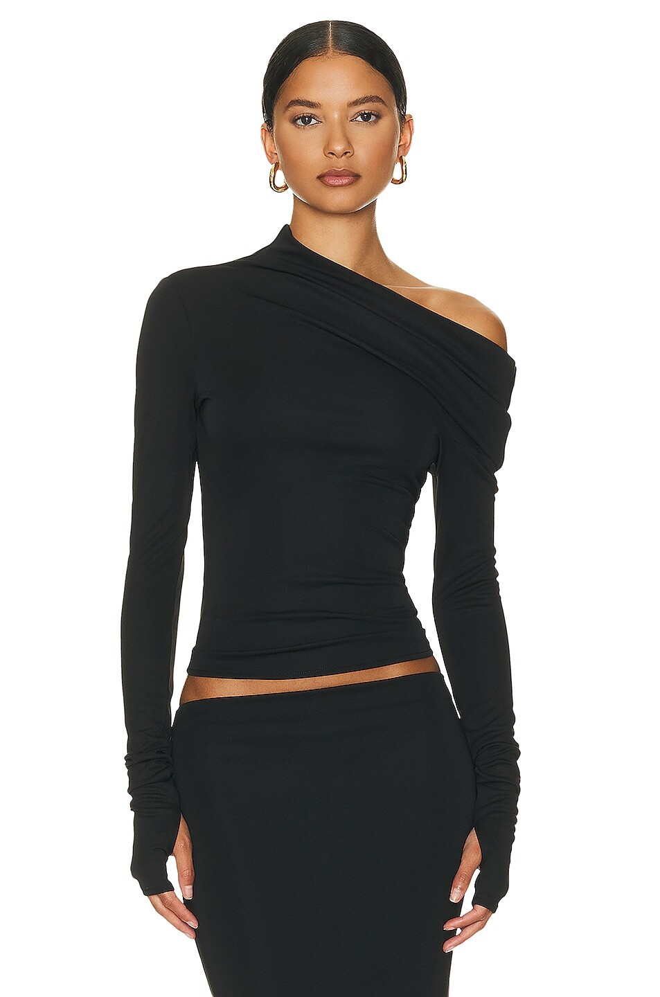 

Топ Helsa Matte Jersey Drape Shoulder, черный