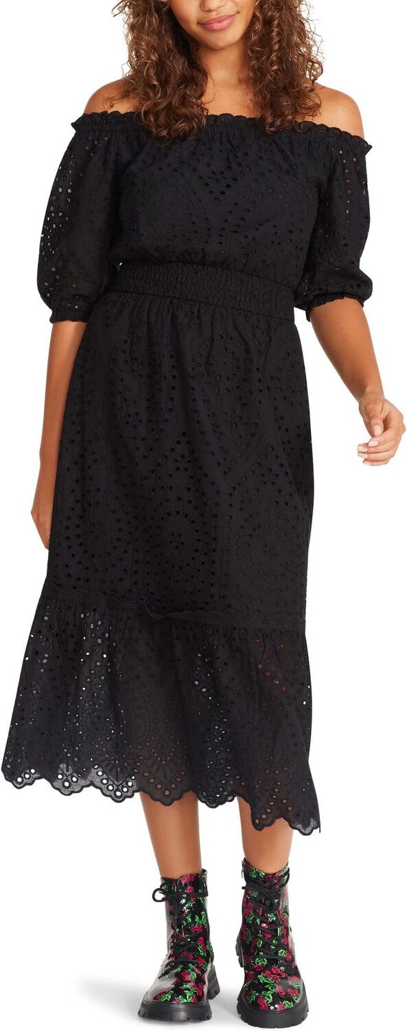 

Платье On/Off Shoulder Cotton Eyelet Midi Betsey Johnson, черный