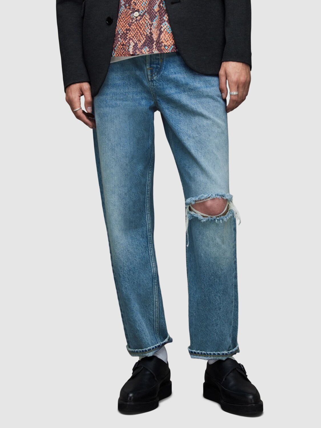 

Потертые джинсы Curtis AllSaints, светлый индиго