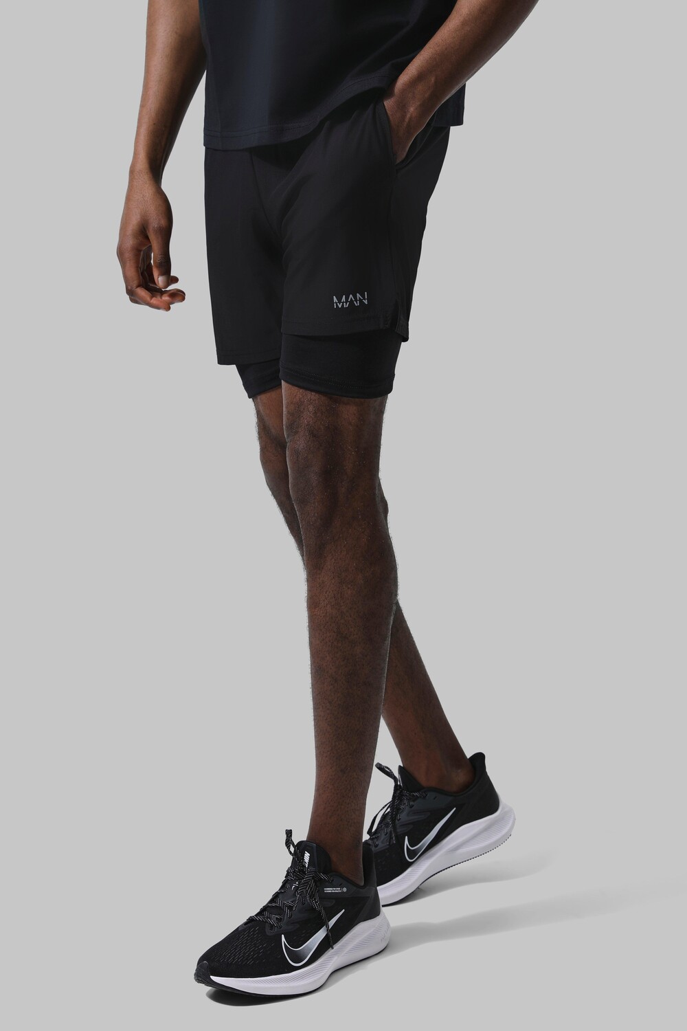 

Мужские шорты 2-в-1 active performance ripstop Boohoo, черный